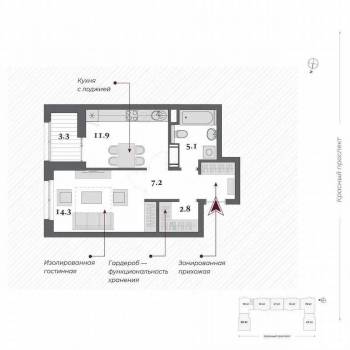 Продается 1-комнатная квартира, 41,3 м²
