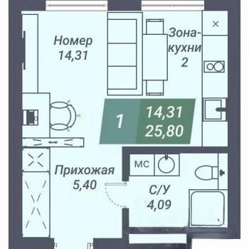 Продается 1-комнатная квартира, 25,8 м²