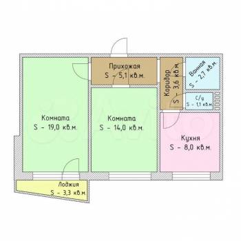 Продается 2-х комнатная квартира, 55 м²