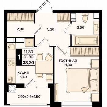 Продается 1-комнатная квартира, 34,7 м²