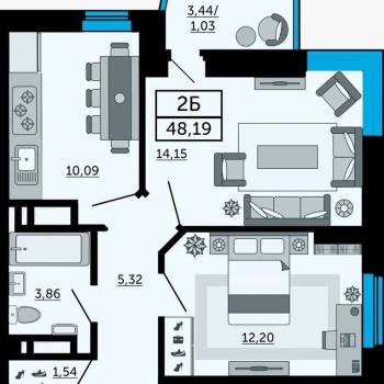 Продается 2-х комнатная квартира, 50 м²