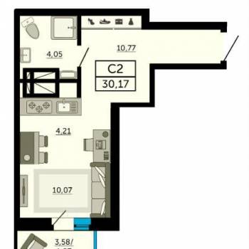 Продается 1-комнатная квартира, 33,5 м²