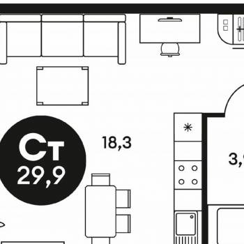 Продается 1-комнатная квартира, 29,9 м²