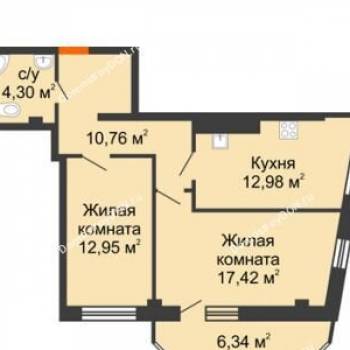 Продается 2-х комнатная квартира, 57,7 м²