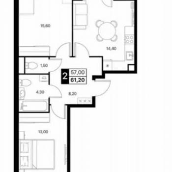 Продается 2-х комнатная квартира, 61 м²