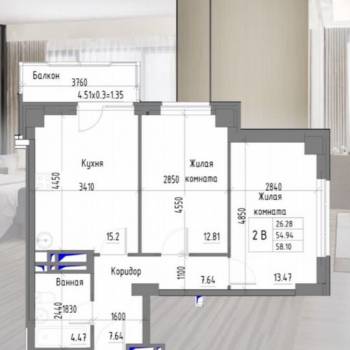 Продается 2-х комнатная квартира, 53,6 м²