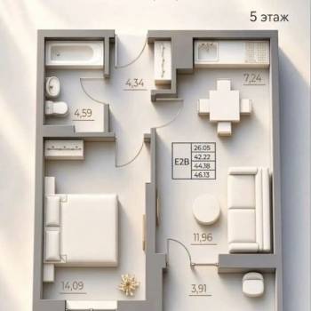 Продается 2-х комнатная квартира, 46,1 м²