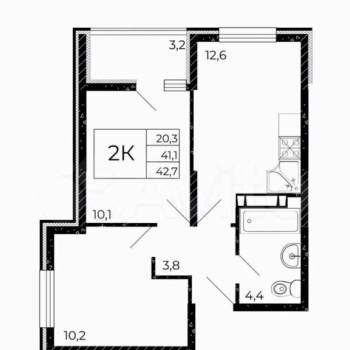 Продается 2-х комнатная квартира, 42,7 м²