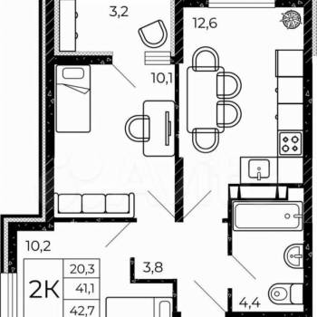 Продается 2-х комнатная квартира, 42,7 м²