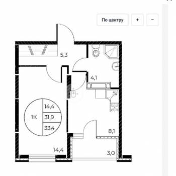 Продается 1-комнатная квартира, 33,4 м²
