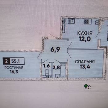Продается 2-х комнатная квартира, 54 м²