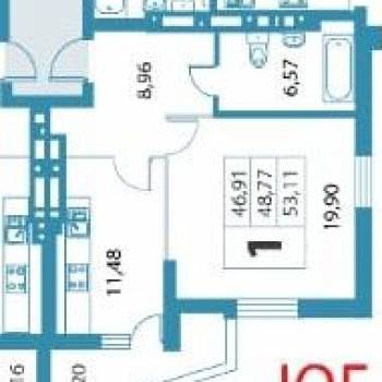 Продается 1-комнатная квартира, 46,8 м²