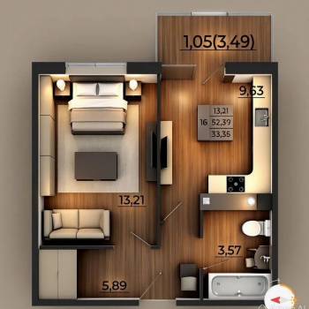 Продается 1-комнатная квартира, 33,4 м²