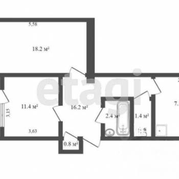 Продается 2-х комнатная квартира, 57,5 м²