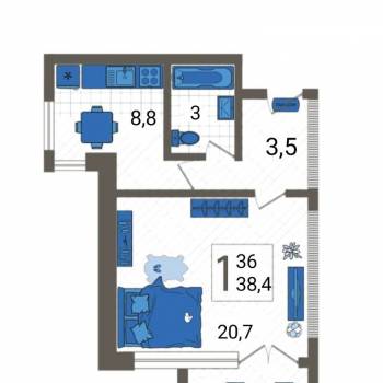 Продается 1-комнатная квартира, 36 м²