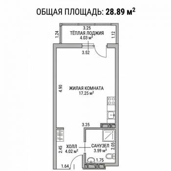 Продается 1-комнатная квартира, 24,9 м²