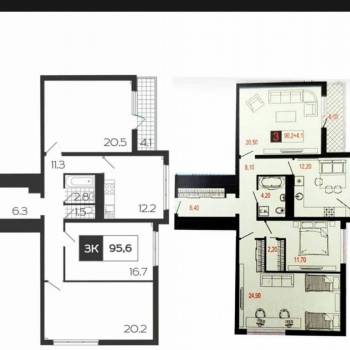 Продается 3-х комнатная квартира, 92 м²