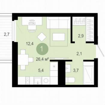Продается 1-комнатная квартира, 29,1 м²