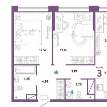 Сдается 2-х комнатная квартира, 62 м²