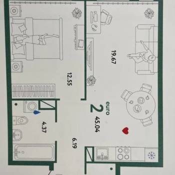 Продается 2-х комнатная квартира, 45 м²