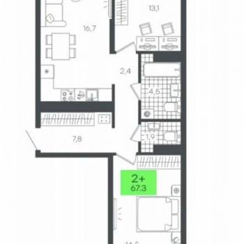 Продается 2-х комнатная квартира, 61,2 м²
