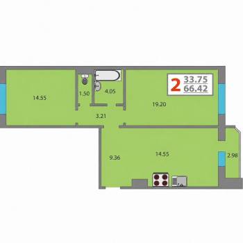 Продается 2-х комнатная квартира, 66,1 м²