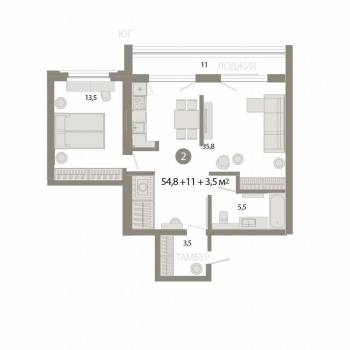 Продается 2-х комнатная квартира, 57 м²